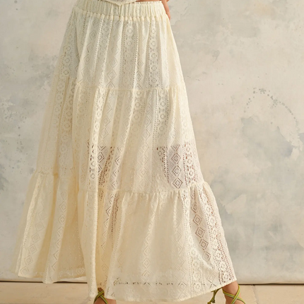 Beige Crochet Lace Tiered Skirt - Shop Simply Apparel