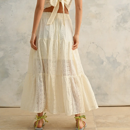 Beige Crochet Lace Tiered Skirt - Shop Simply Apparel