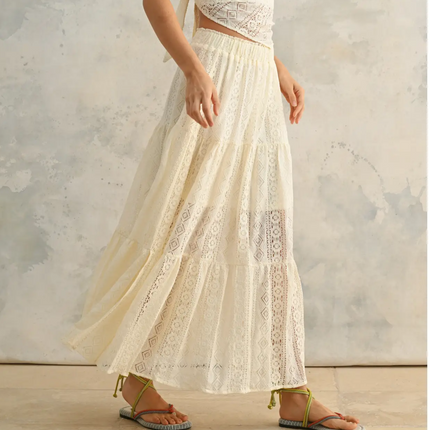 Beige Crochet Lace Tiered Skirt - Shop Simply Apparel