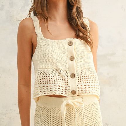 Beige Crochet Knitted Tank Top