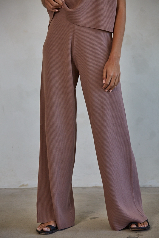By Together Dark Mauve Knit Wide Leg Pants