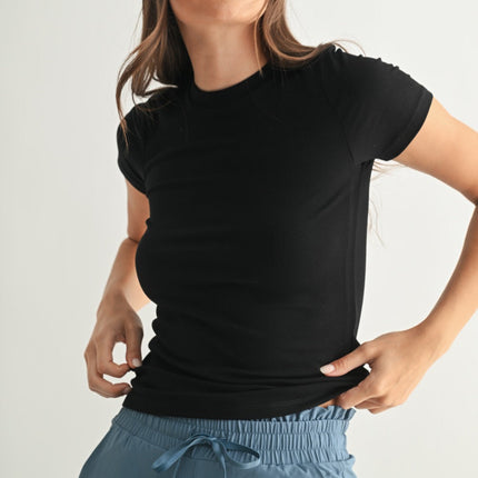 Black micro ribbed tee