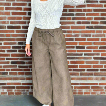 Brown Faux Leather Wide Leg Pant - Shop Simply Apparel