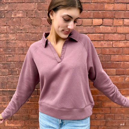 Rose Taupe Thermal Collared V-neck Sweater - Shop Simply Apparel