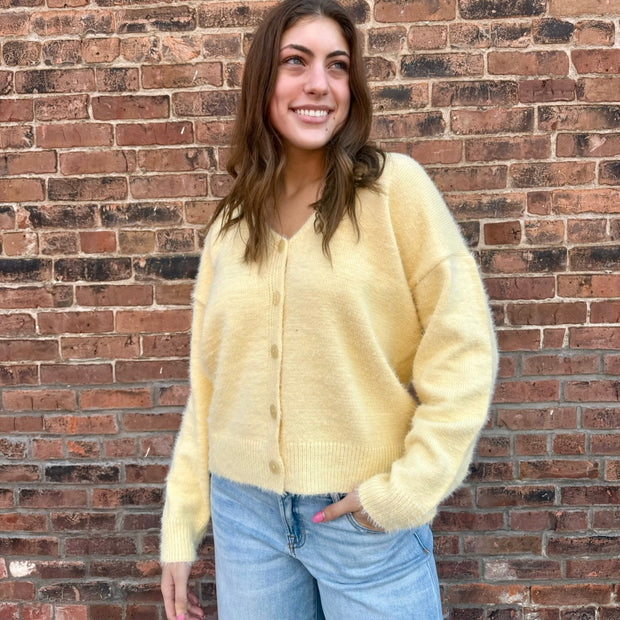 Pastel Yellow Super Soft Fuzzy Sweater Cardigan