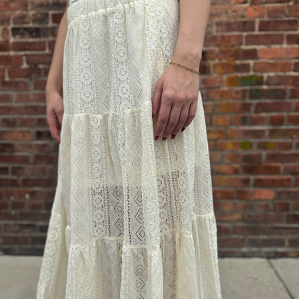 Beige Crochet Lace Tiered Skirt - Shop Simply Apparel