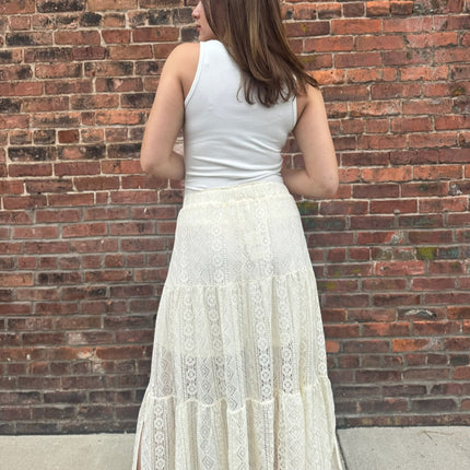 Beige Crochet Lace Tiered Skirt - Shop Simply Apparel