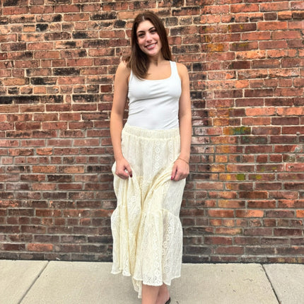 Beige Crochet Lace Tiered Skirt - Shop Simply Apparel