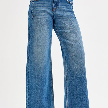 Mid Rise Wide Leg Fray Hem Jeans - Shop Simply Apparel