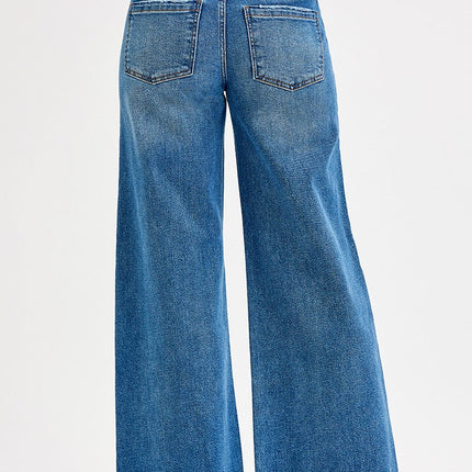 Mid Rise Wide Leg Fray Hem Jeans - Shop Simply Apparel