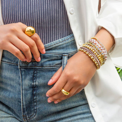 Silver Multi-Size Metal Beaded Stretch Bracelet