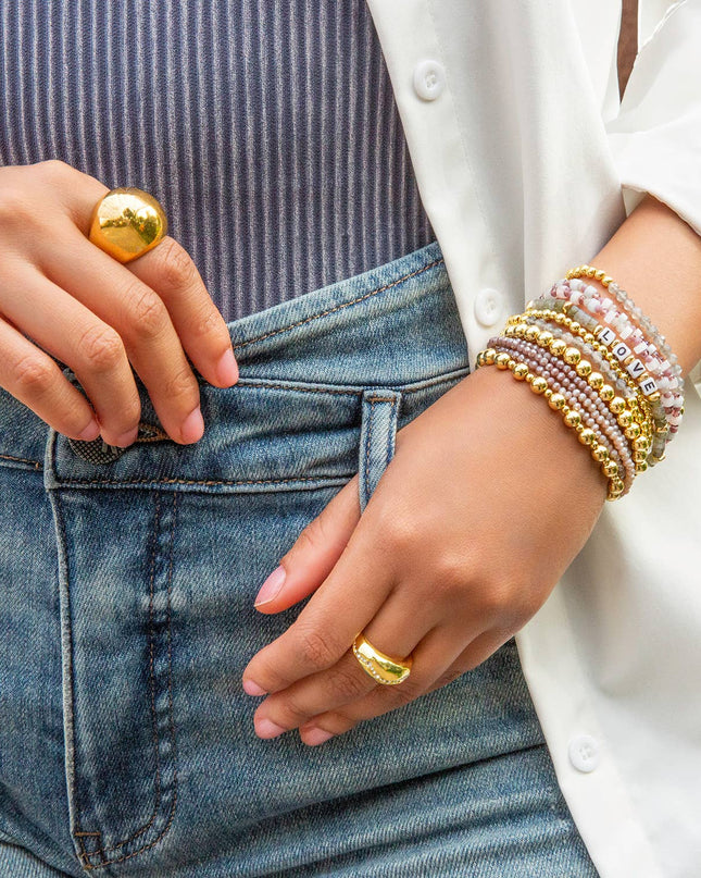 Silver Multi-Size Metal Beaded Stretch Bracelet