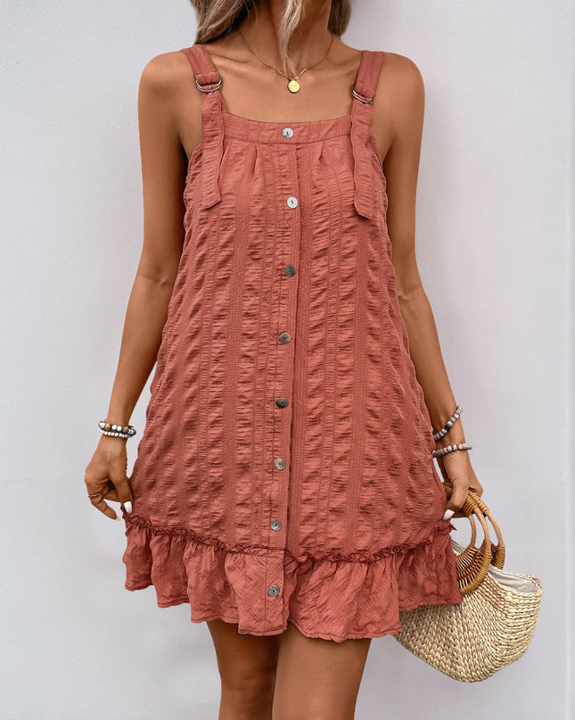 Clay Textured Button Detail Dress - Shop Simply Apparel