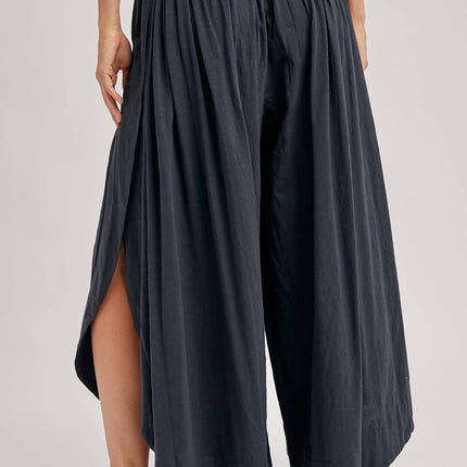 Ash Grey Side Slit Wide Leg Pants