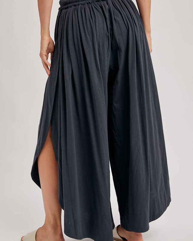 Ash Grey Side Slit Wide Leg Pants