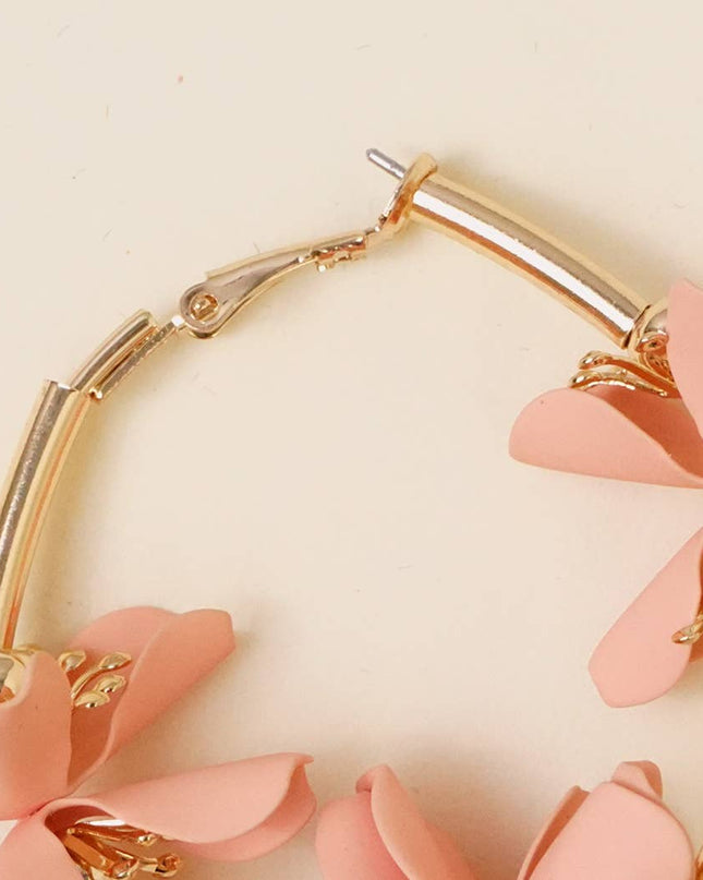 Pink Flower Hoop Earrings