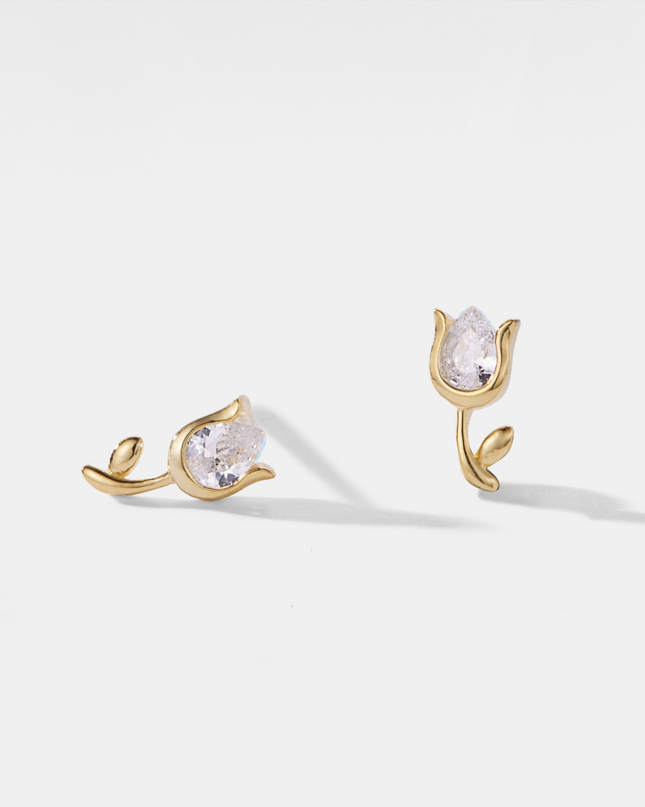 Gold Dainty Tulip Flower Stud Earrings