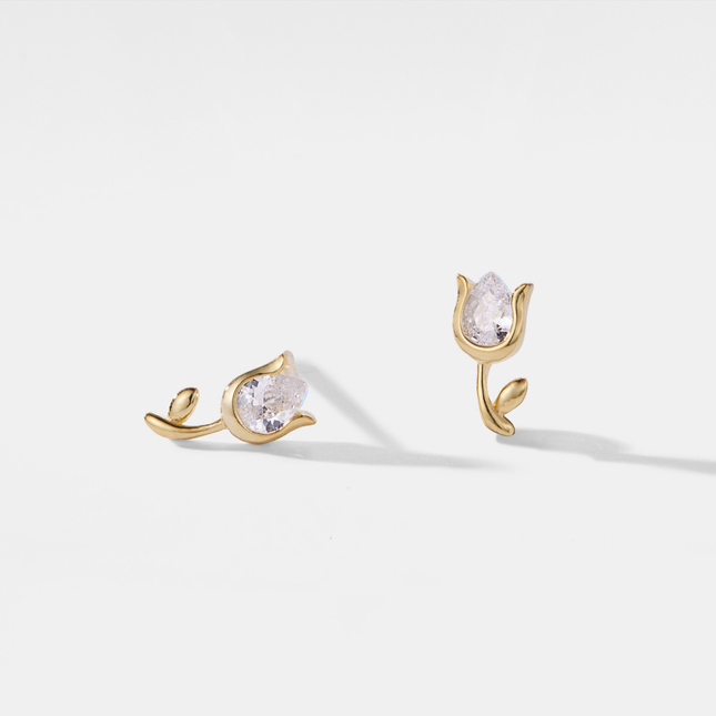 Gold Dainty Tulip Flower Stud Earrings