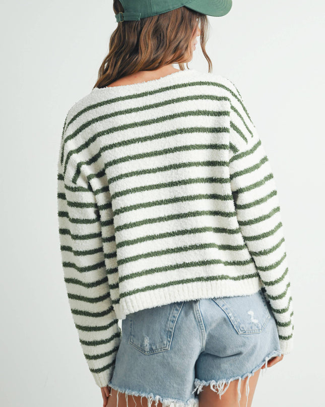 Ivory/Olive Striped Soft Knit Sweater - Shop Simply Apparel