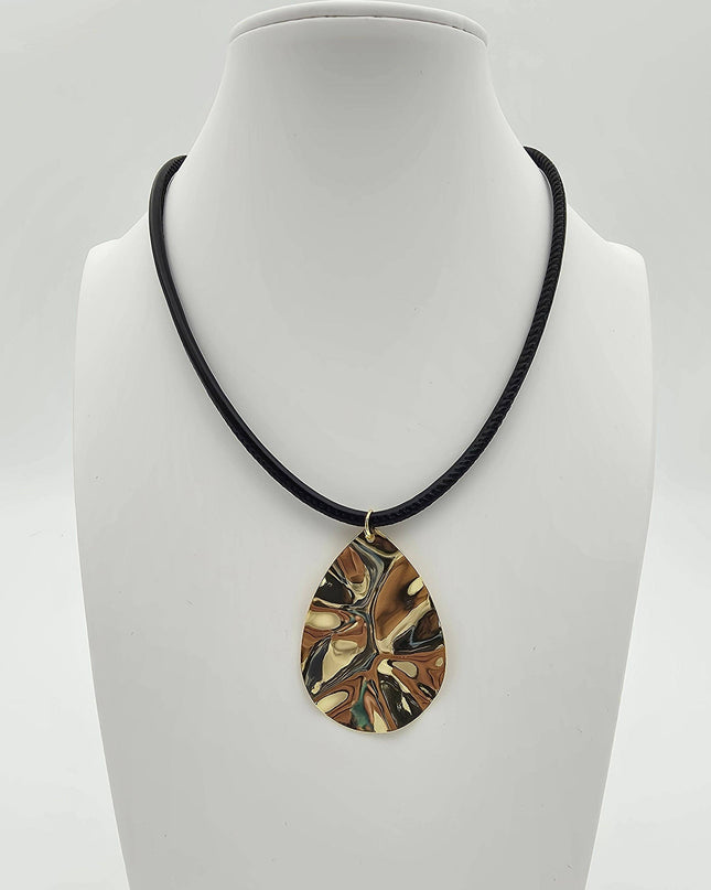 Black Adjustable Cord Necklace With Gold Pendant - Shop Simply Apparel