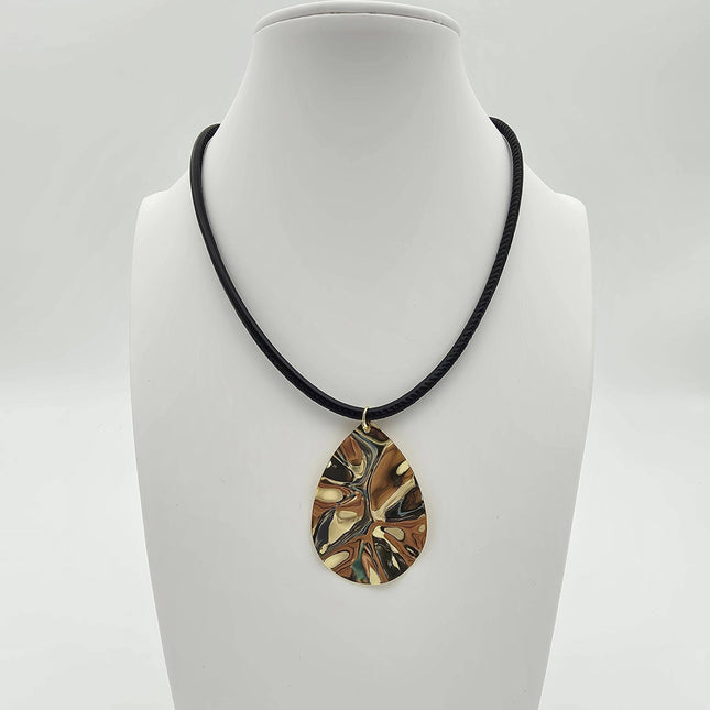 Black Adjustable Cord Necklace With Gold Pendant - Shop Simply Apparel