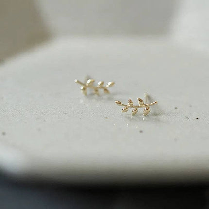 Tiny Small Leaf Climber Stud Earrings