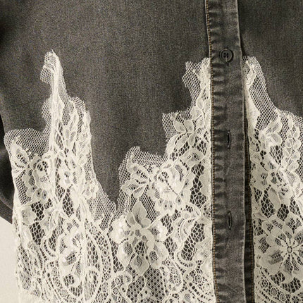 Black Chambray Lace Appliqué Shirt