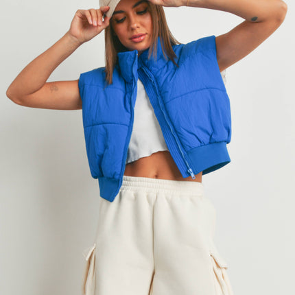 Royal Blue Zip-Up Crop Puffer Vest - Shop Simply Apparel