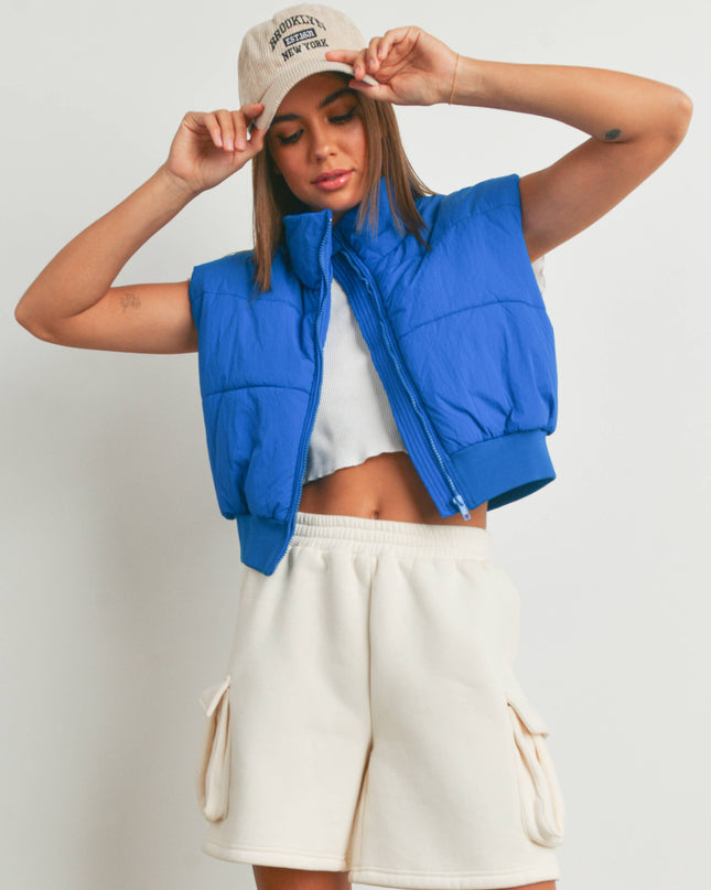 Royal Blue Zip-Up Crop Puffer Vest - Shop Simply Apparel