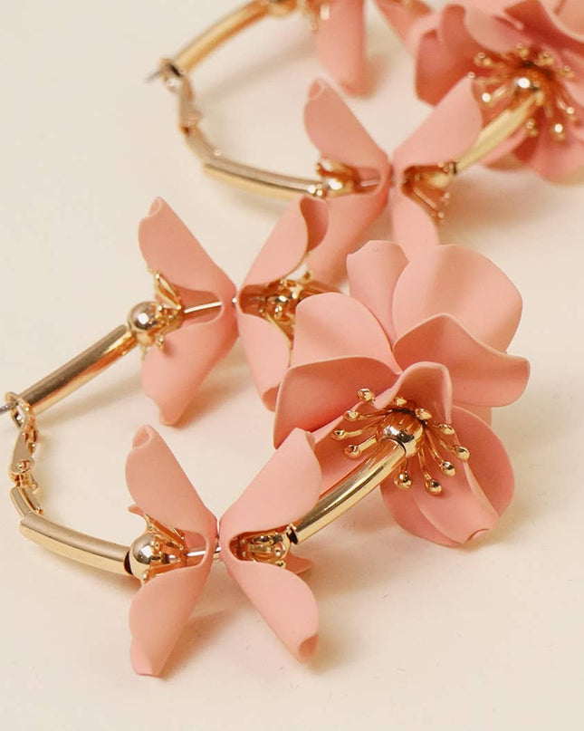Pink Flower Hoop Earrings