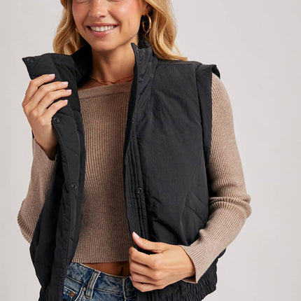 Black Bomber Style Puffer Vest - Shop Simply Apparel