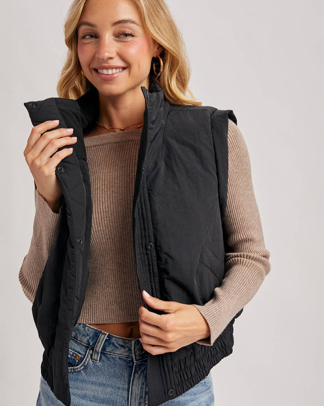 Black Bomber Style Puffer Vest - Shop Simply Apparel