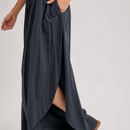 Ash Grey Side Slit Wide Leg Pants