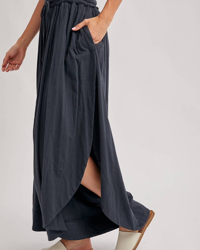 Ash Grey Side Slit Wide Leg Pants