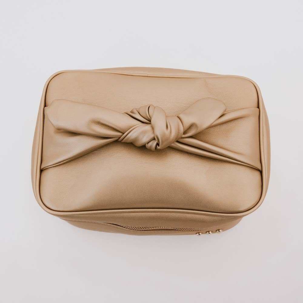 Gold Madelyn Bow Makeup Bag