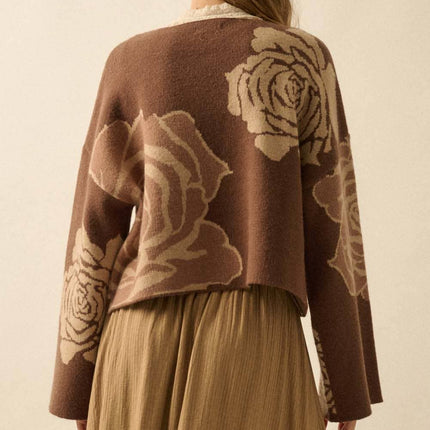 Chocolate Rose Floral Jacquard Sweater
