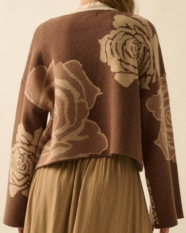 Chocolate Rose Floral Jacquard Sweater