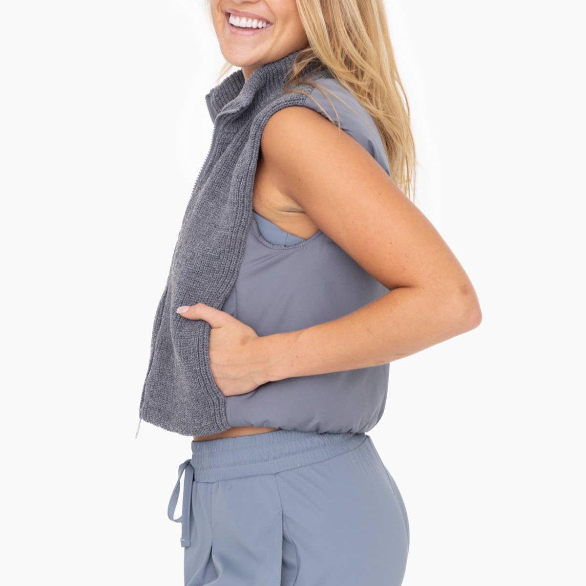 Grey Hybrid Cropped Puffer Vest