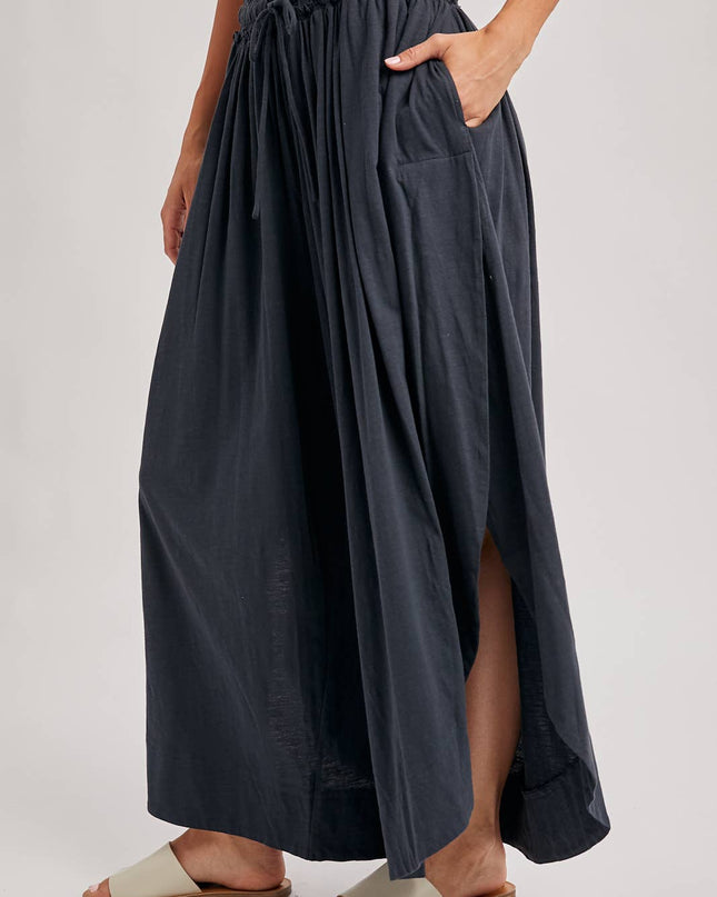 Ash Grey Side Slit Wide Leg Pants