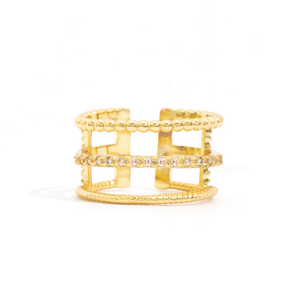 Gold Triple Layer Ring with Pave Accent