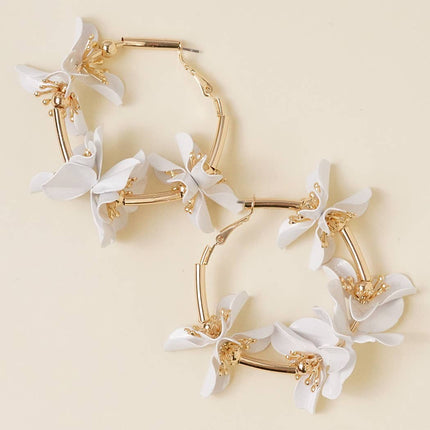 White Flower Hoop Earrings - Shop Simply Apparel