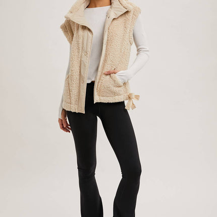Beige Mock Neck Fleece Sherpa Vest - Shop Simply Apparel