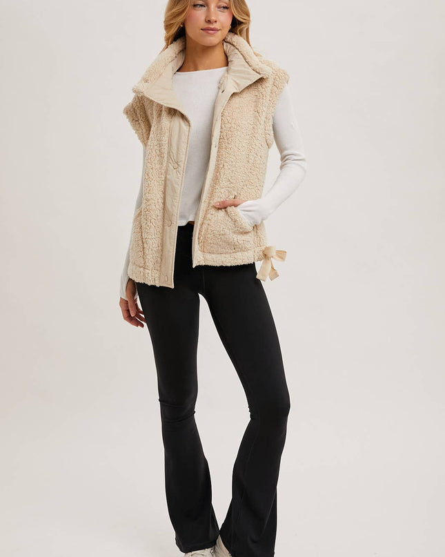 Beige Mock Neck Fleece Sherpa Vest - Shop Simply Apparel