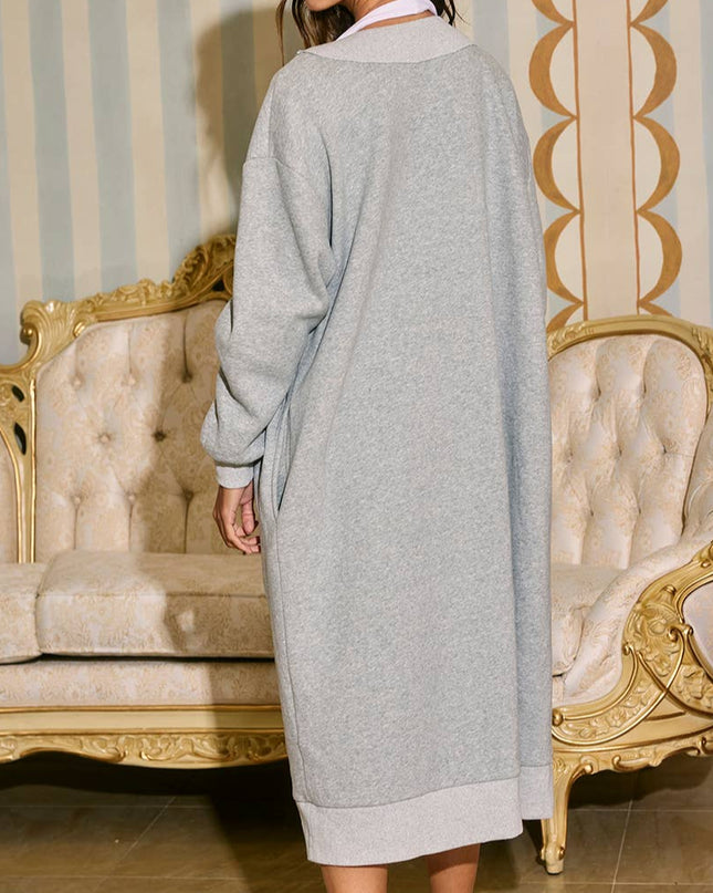 Heather Grey Oversized Sweatshirt Cardigan - Shop Simply Apparel