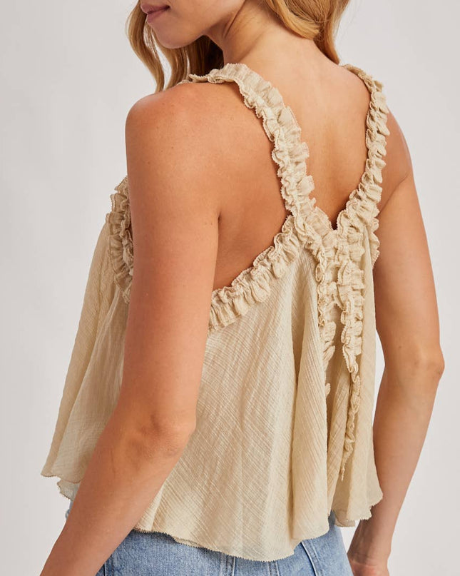 Sand Gathered V-Neck Flowy Top