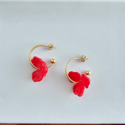 Poppy Red Magnolia Hoops