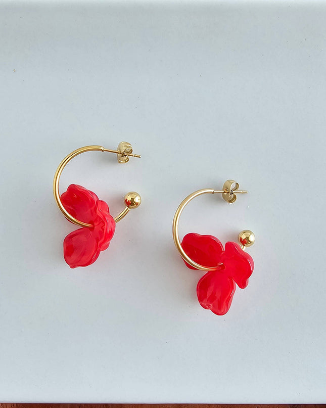 Poppy Red Magnolia Hoops