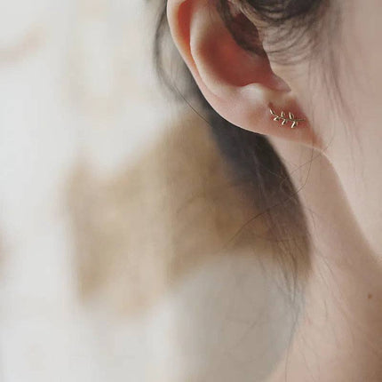 Tiny Small Leaf Climber Stud Earrings