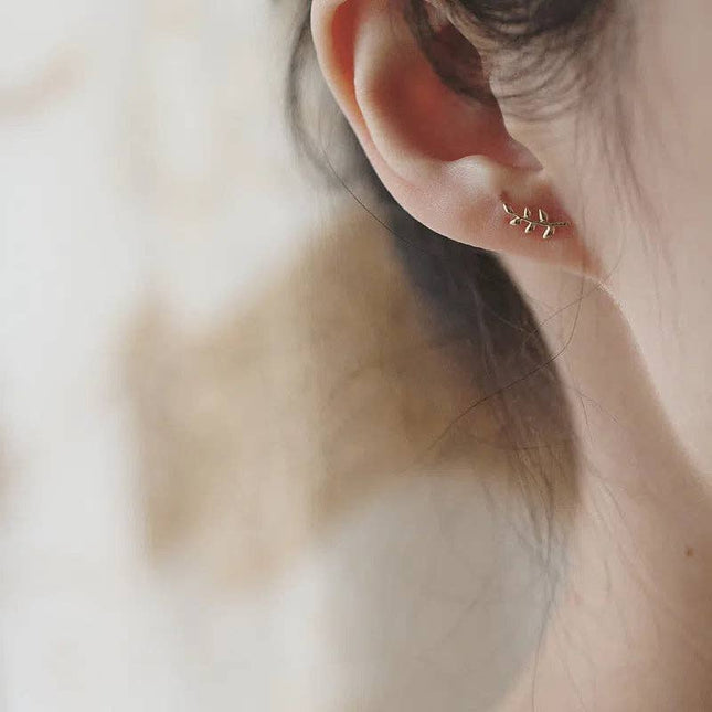 Tiny Small Leaf Climber Stud Earrings