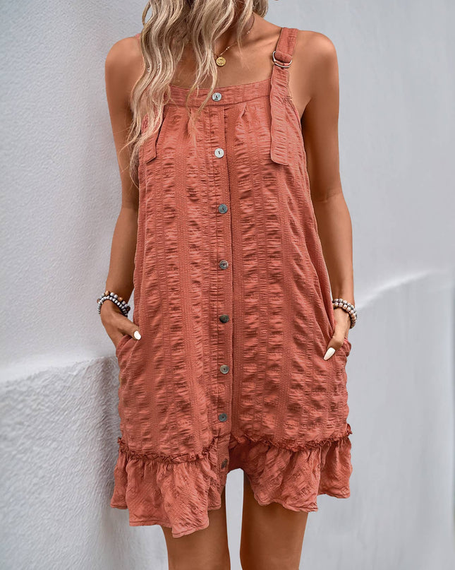 Clay Textured Button Detail Dress - Shop Simply Apparel